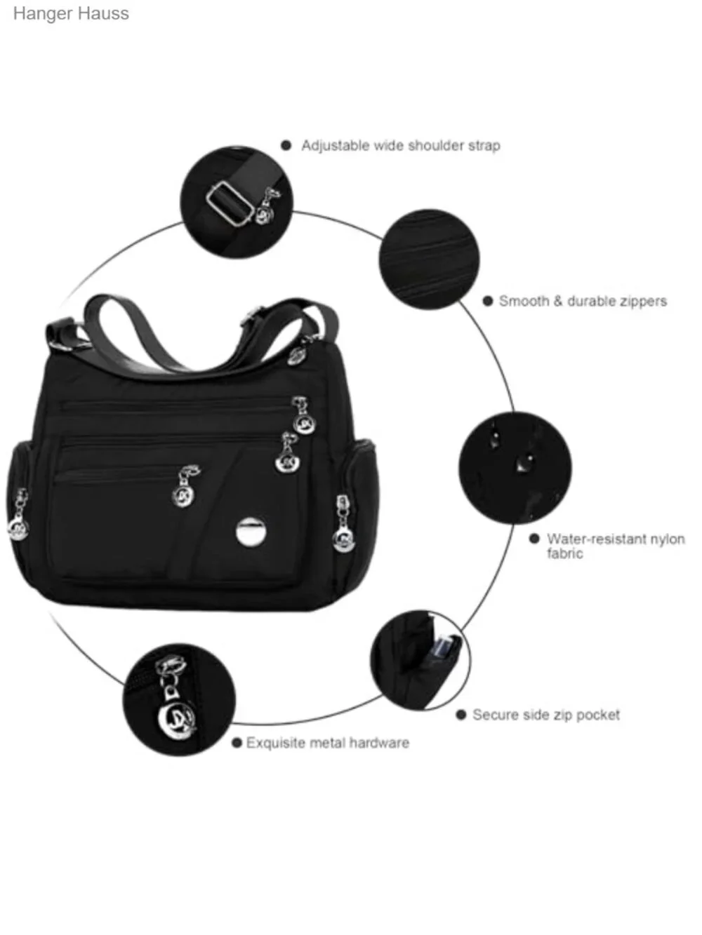 Nylon Crossbody Bag for Women Waterproof Lightweight Multi-Pocket Shoulder Purse